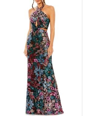 Mac Duggal Sequin Embellished Cross Neck Gown